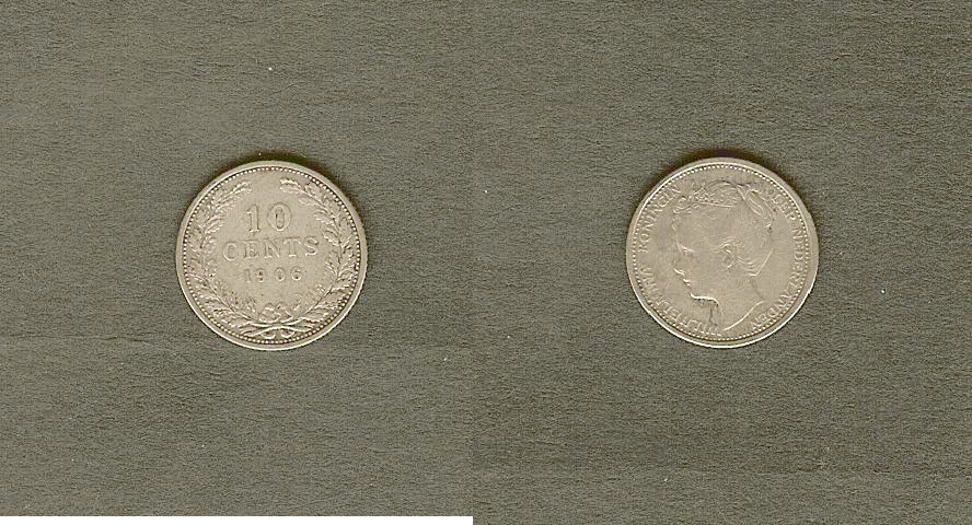Netherlands 10 cents 1906 aVF/VF+